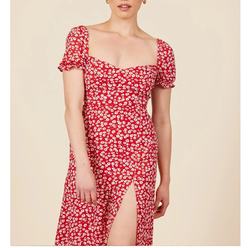 Park & Fifth Red Floral Midi Dress with Side Slit - Picture 2 of 4
